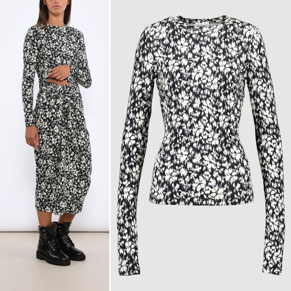NWT Isabel Marant Leonio Top Sz 6 Black White Open Back Long Sleeve French Sexy - Picture 2 of 16